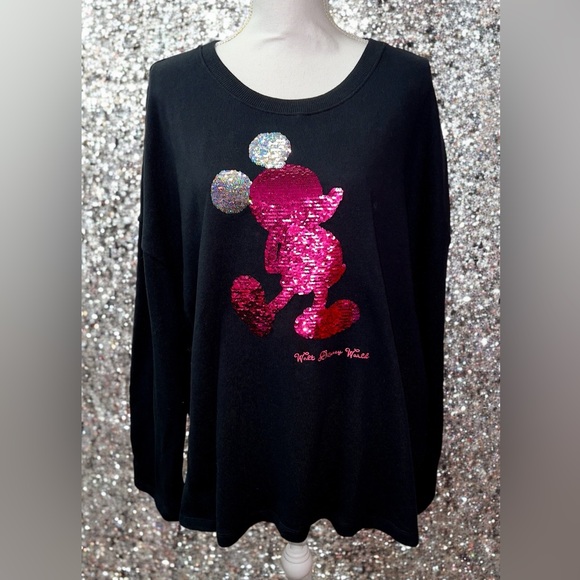 Women’s Plus Size 1X 2X Walt Disney Mickey Mouse Sweatshirt, Pink Silver Sequins - Picture 9 of 10